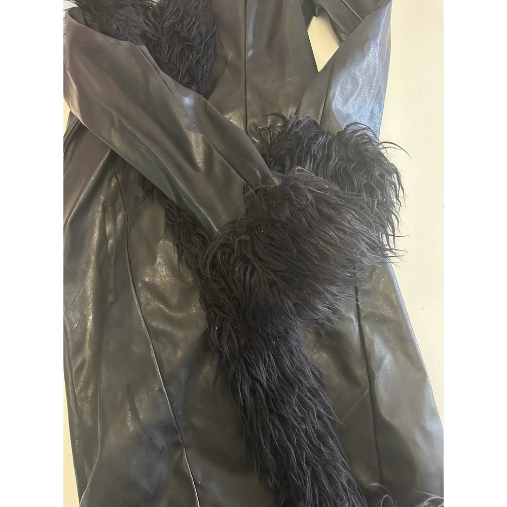 Vintage Y2K Formula X Penny lane all black coat size M faux leather fur Goth - Picture 5 of 13